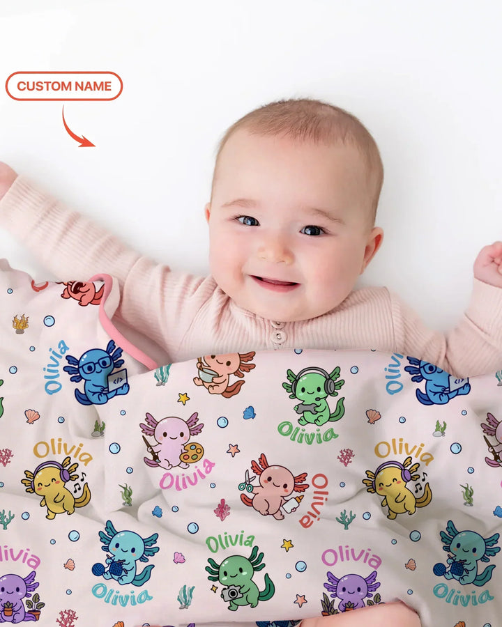 Custom Name Cute Hobby Axolotl Blanket