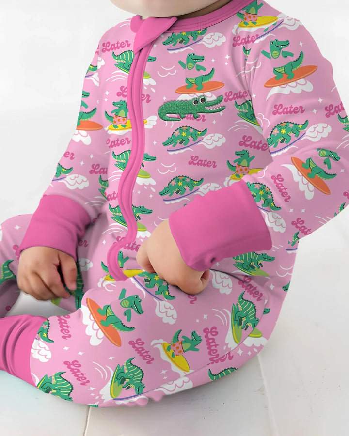 Zippy convertible de bambú con caimán bordado para verano