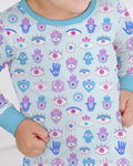 Conjunto de pijama de dos piezas de bambú de manga larga Hamsa Heart Guardians a juego para toda la familia