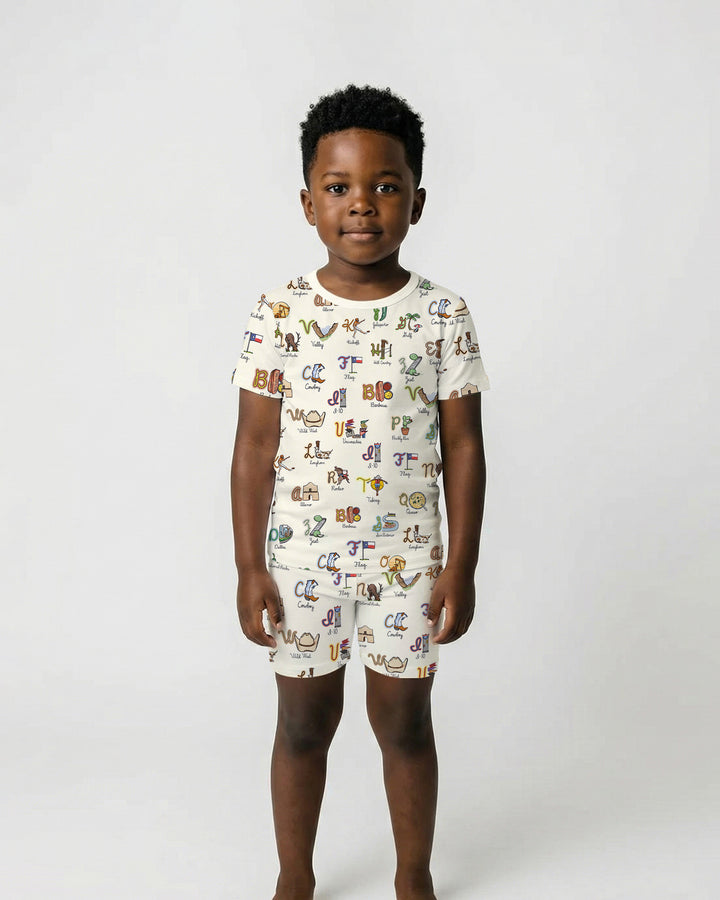 Texas Alphabet Bamboo Two Piece Short Sleeve Shorts Pajama Set