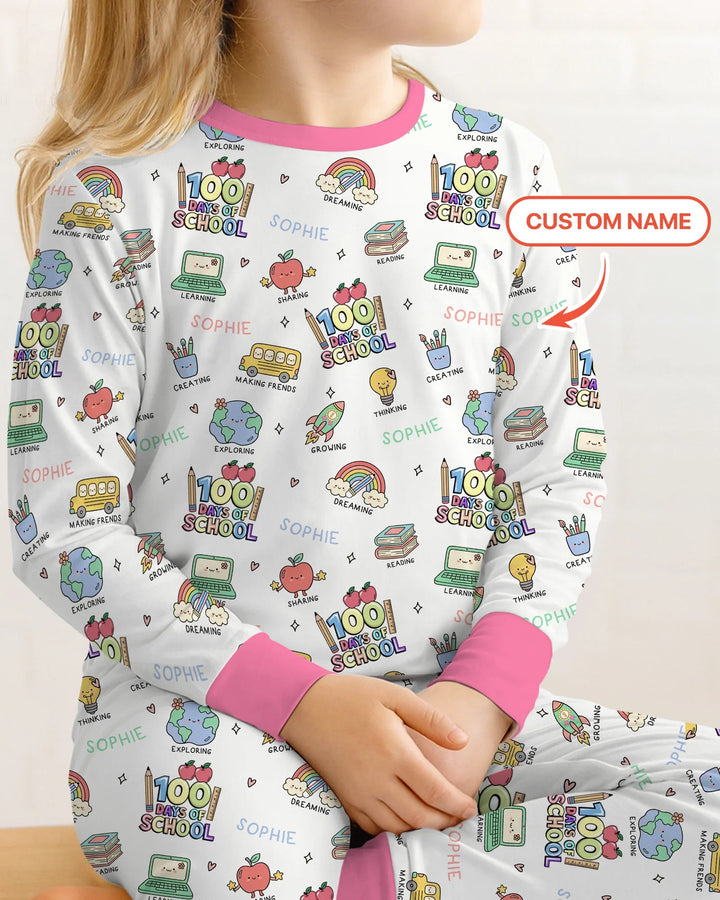Custom Name Celebration Hundred Days Two Piece Long Sleeve Pajama Set