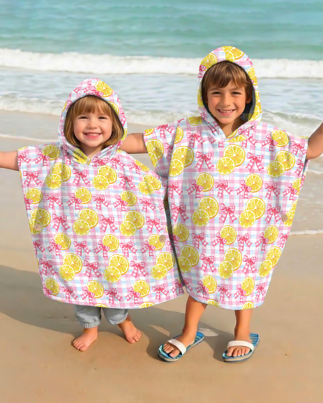 Pink Lemons Bows Checkered Swim Poncho