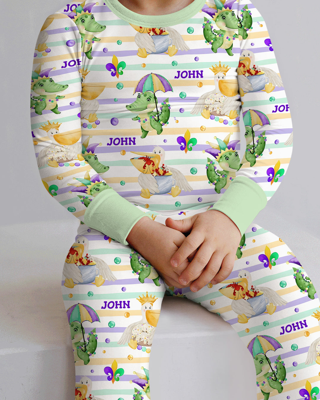 Happy Mardi Gras Adventure Family Matching Two Piece Long Sleeve Pajama Set