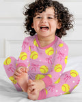 Conjunto de pijama de dos piezas de bambú de manga larga para amantes del sóftbol