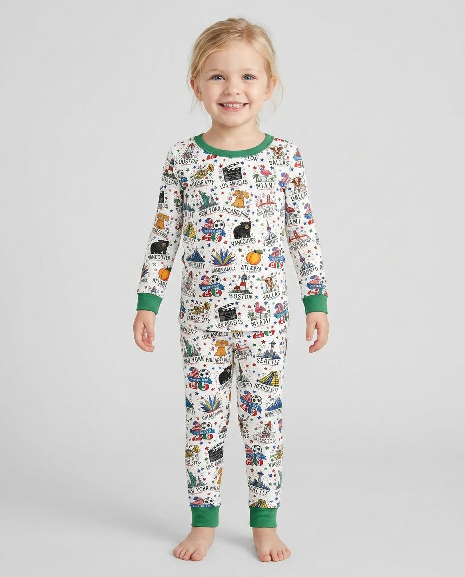 2026 Soccer Cup Host Citties Bamboo Two Piece Long Sleeve Pajama Set