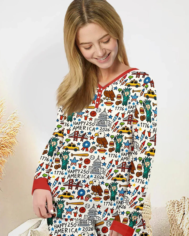 Doodle America 250th Anniversary Family Women Pajama Set