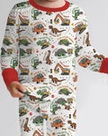 Conjunto de Pijama de Dos Piezas de Bambú de Manga Larga con Camión de Construcción y Dinosaurio