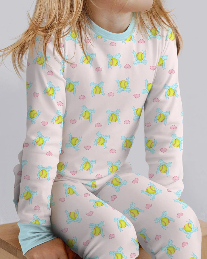 Softbal Coquette Bow Two Piece Long Sleeve Pajama Set