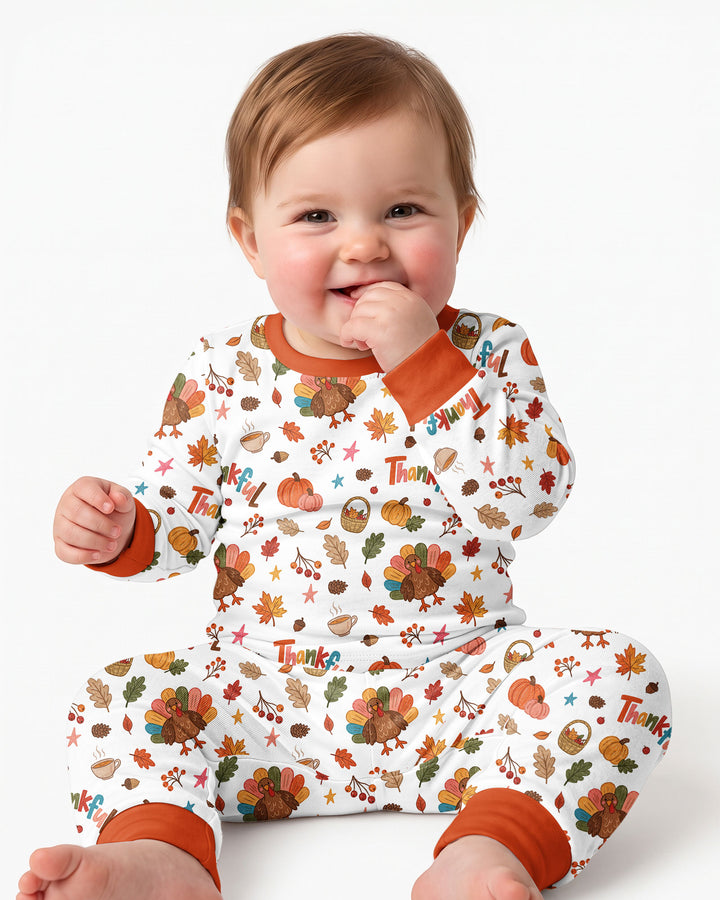 Thankful Turkey Bamboo Two Piece Long Sleeve Pajama Set
