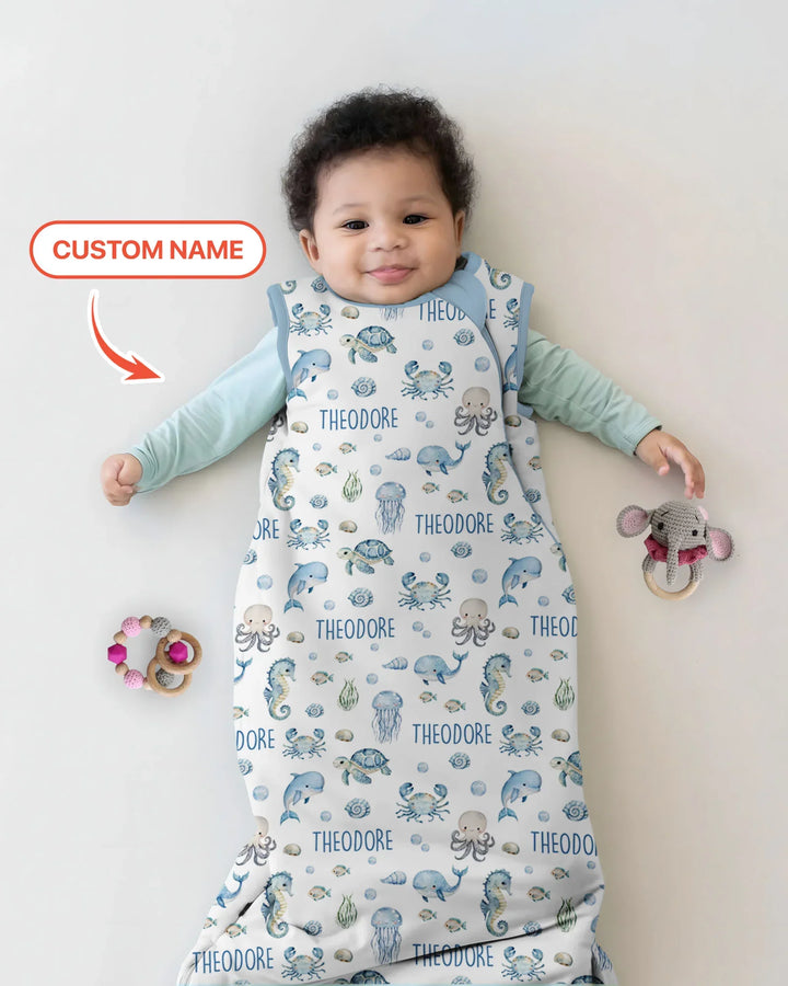 Custom Name Ocean Friends  Bamboo Sleep Bag