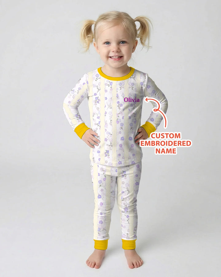 Custom Embroidered First Mother's Day Mommy And Me Bamboo Two Piece Long Sleeve Pajama Set