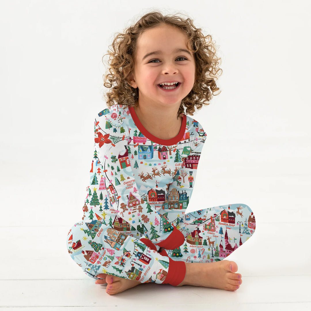 Santa's City Maps Two Piece Long Sleeve Pajama Set