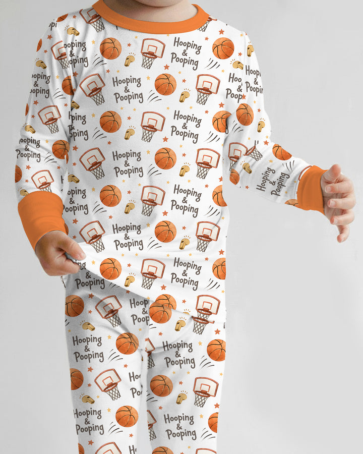 Funny Basketball Hooping & Pooping Bamboo Two Piece Long Sleeve Pajama Set