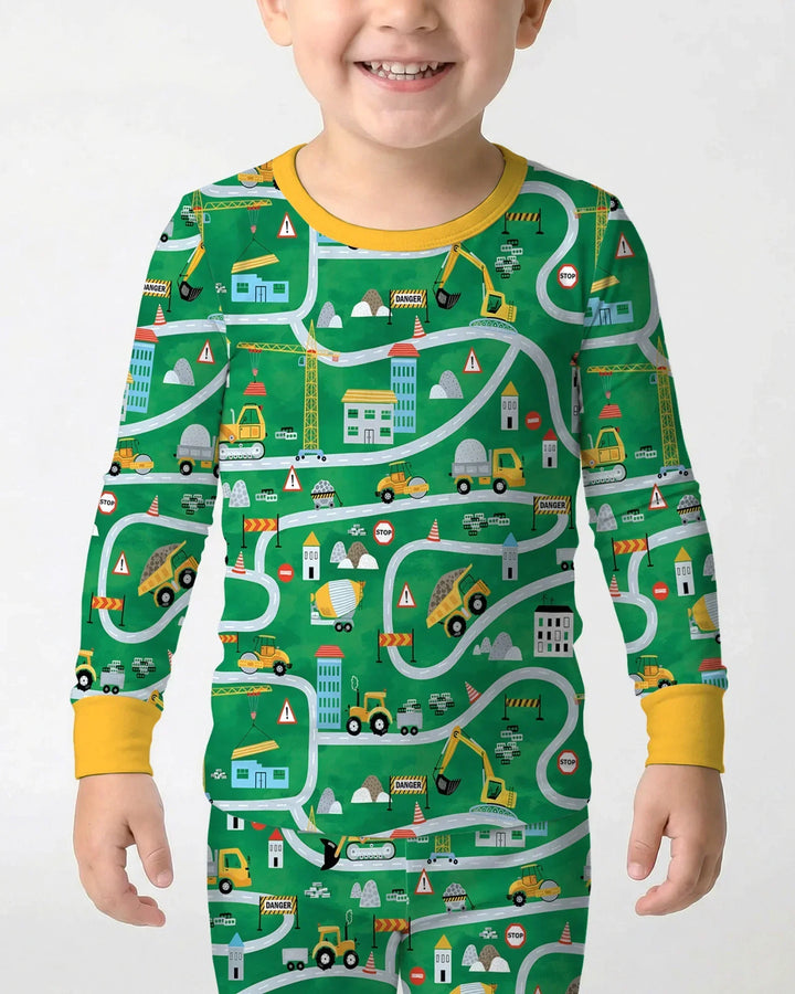 Little Builder Construction Zone Bamboo Two Piece Long Sleeve Pajama Set