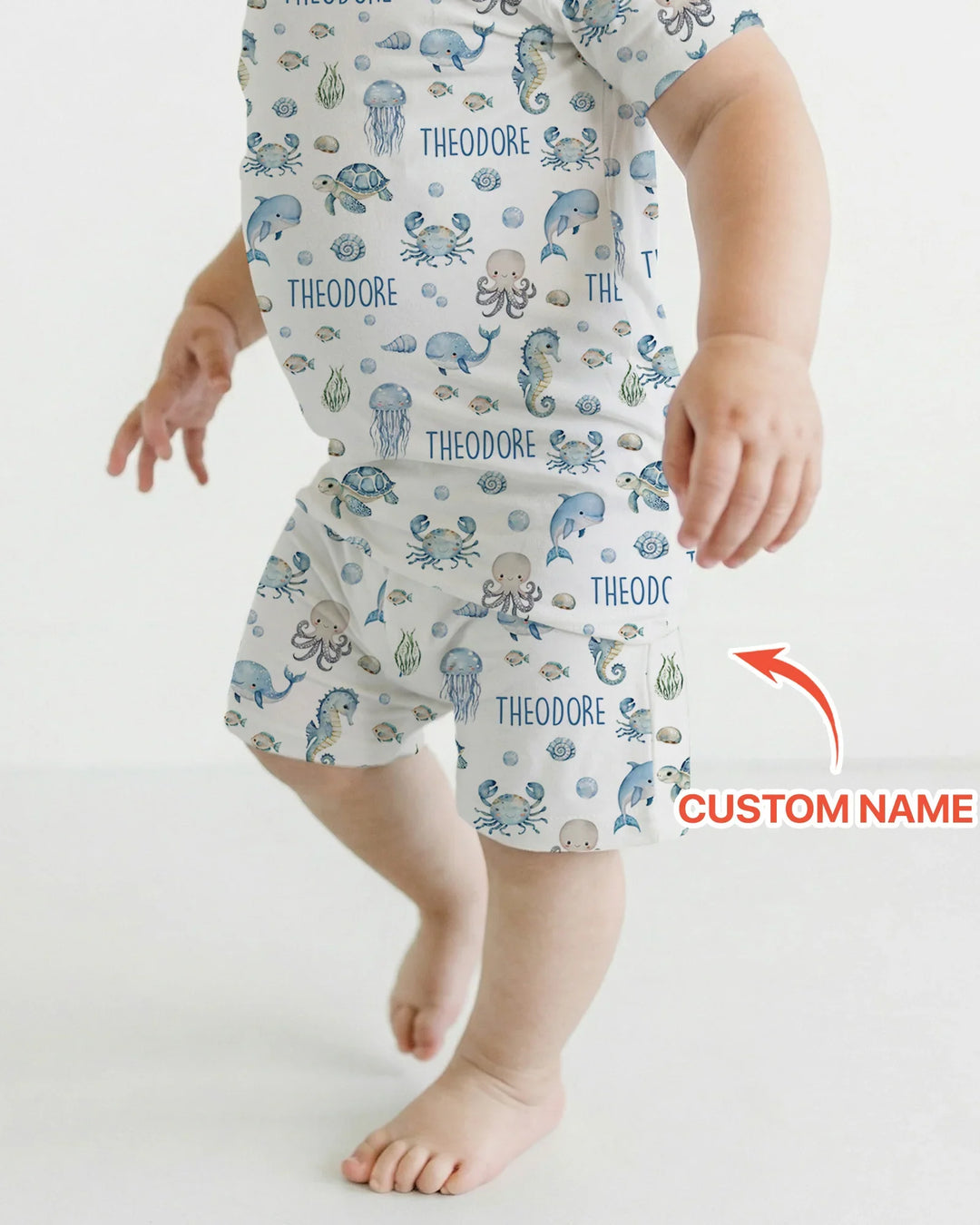 Custom Name Ocean Friends  Bamboo Two Piece Short Sleeve Shorts Pajama Set