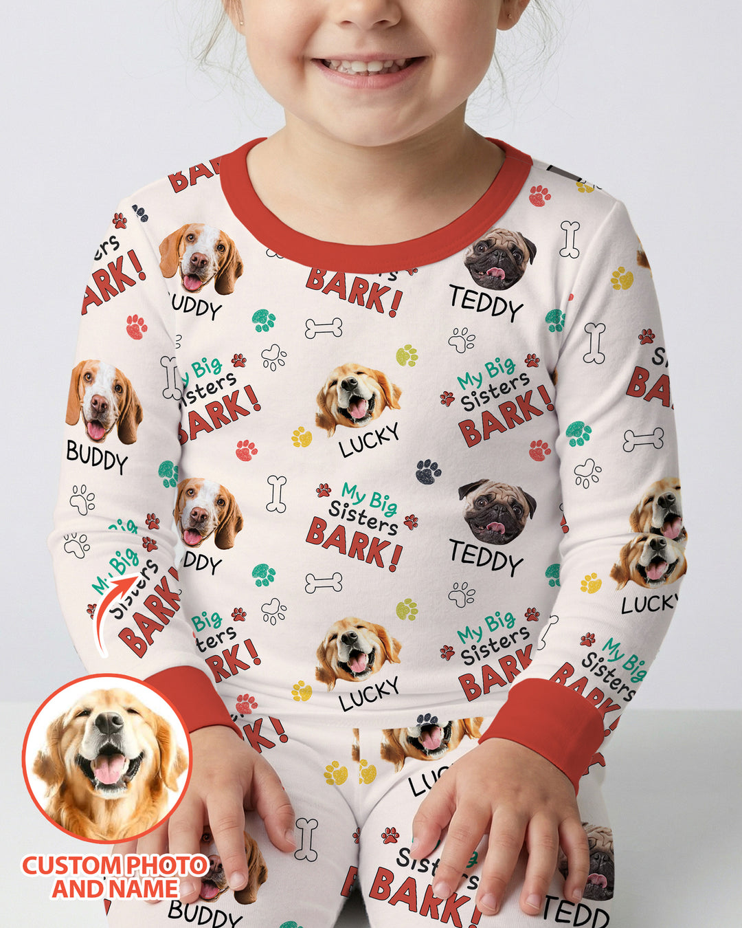 Raised With Paws - Custom Pet Photo And Name Bamboo Two Piece Long Sleeve Pajama Set
