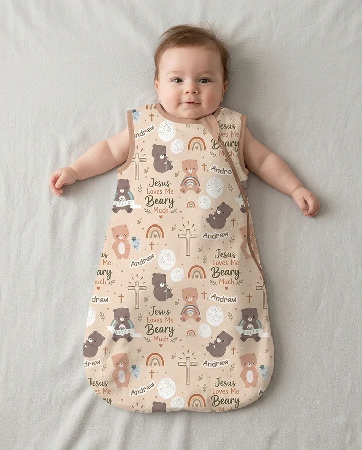 Custom Name Jesus Loves Me Beary Much Bamboo Sleep Bag