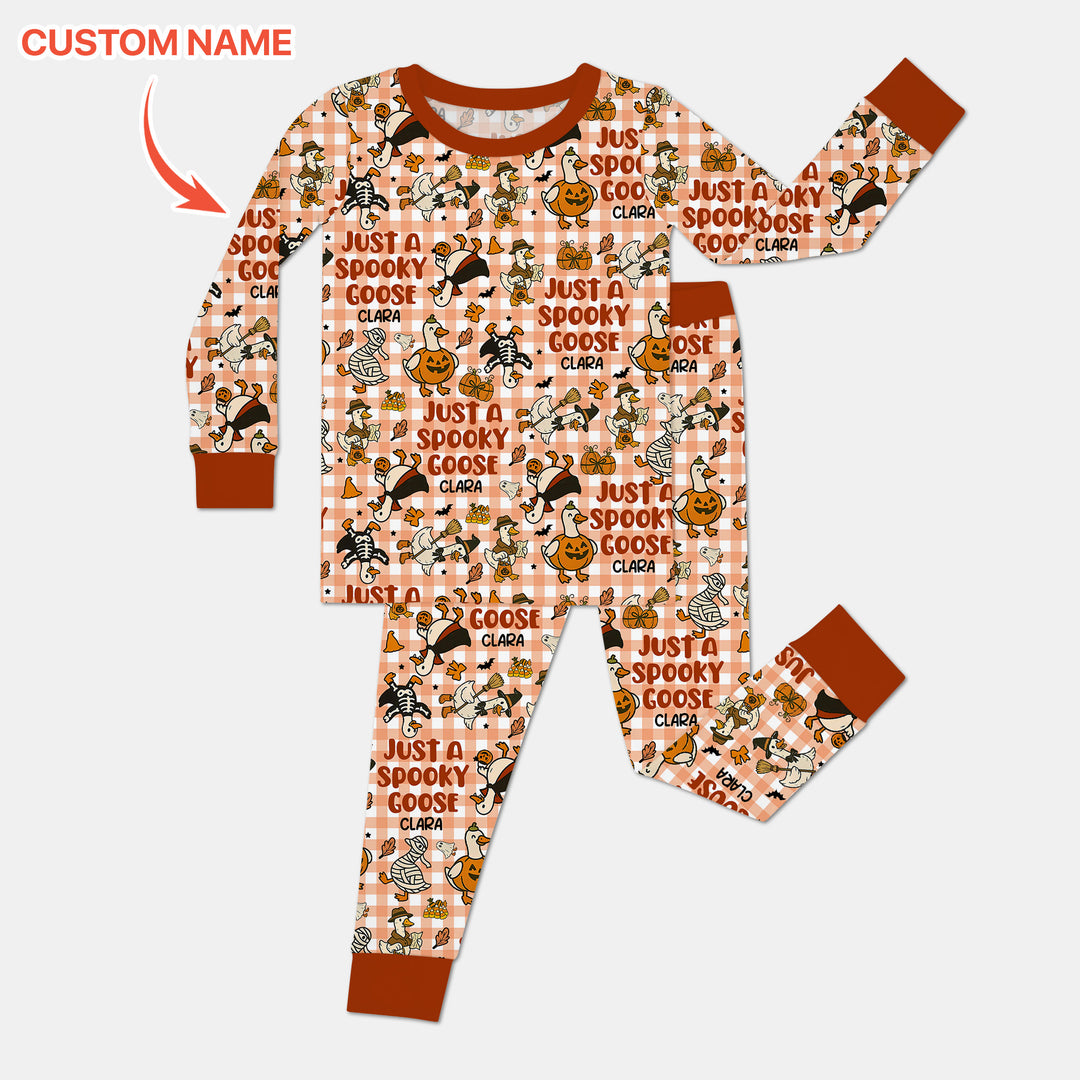 Just A Spooky Goose Custom Name Girl Version Long Sleeve Pajama Set