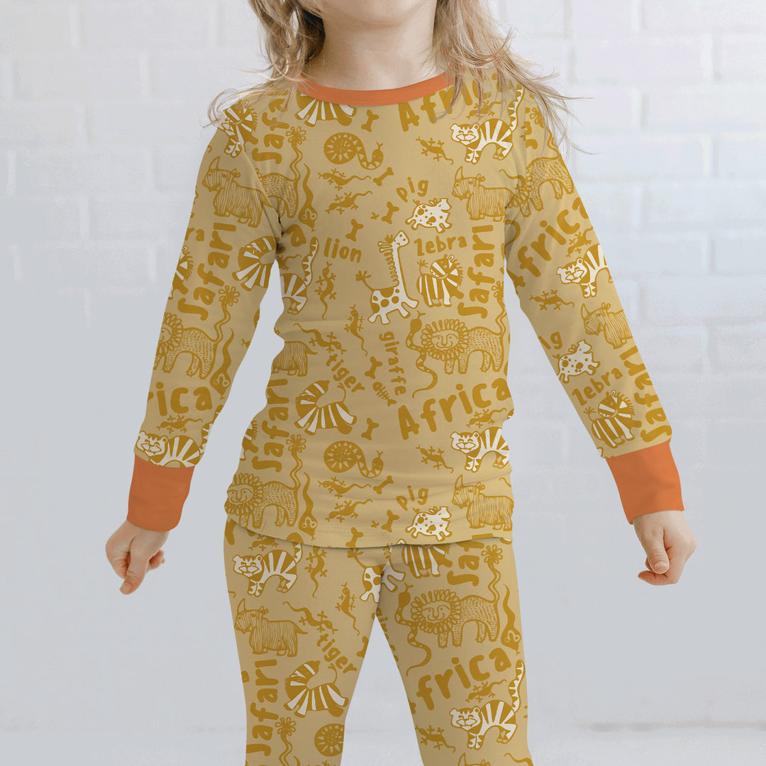 Handdrawn African Animals Two Piece Long Sleeve Pajama Set