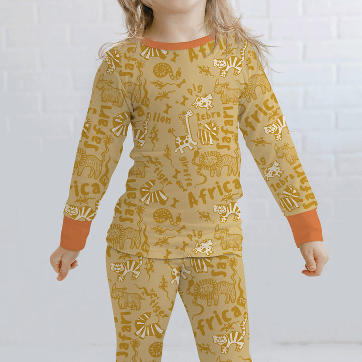 Handdrawn African Animals Two Piece Long Sleeve Pajama Set