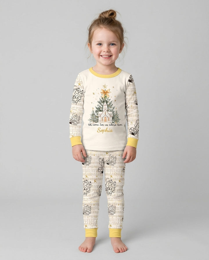 Oh Come Let Us Adore Him Custom Name Mommy And Me Matching Bamboo Two Piece Long Sleeve Pajama Set