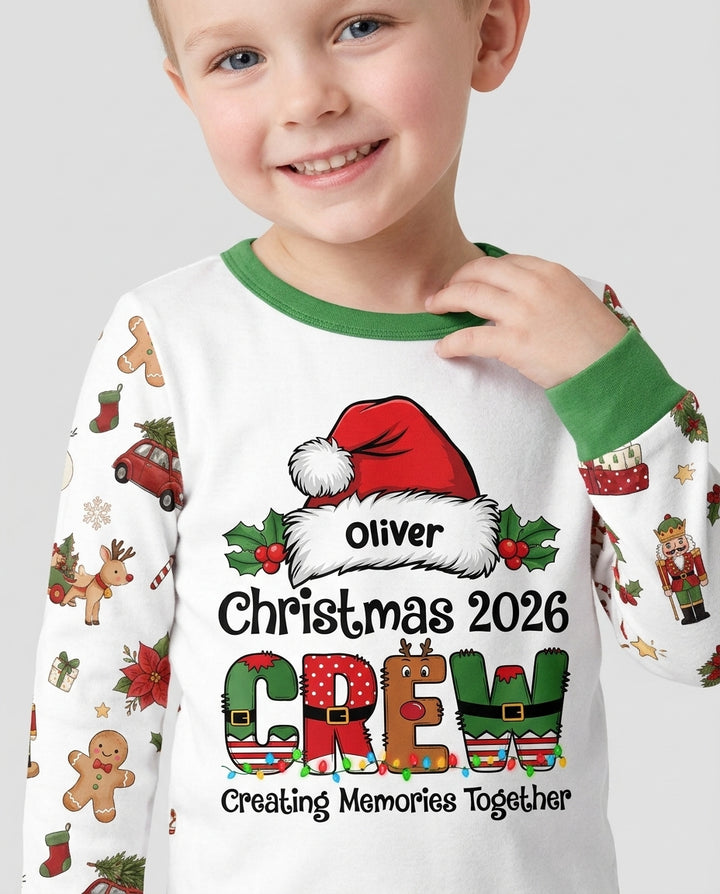 Custom Name Christmas 2026 Crew Bamboo Two Piece Long Sleeve Pajama Set
