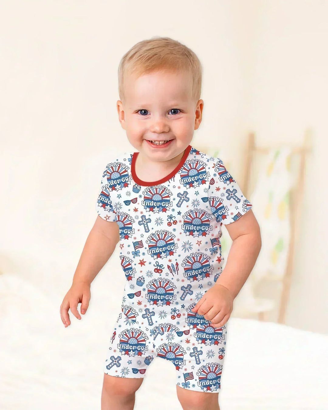 One Nation Under God Family Matching Bamboo Two Piece Short Sleeve Shorts Pajama Set