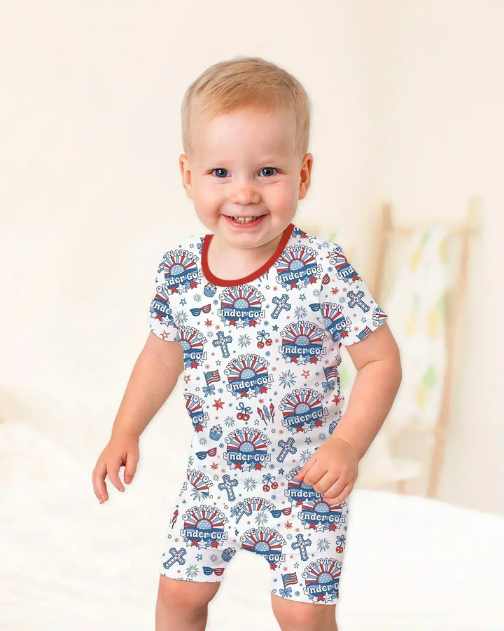 One Nation Under God Family Matching Bamboo Two Piece Short Sleeve Shorts Pajama Set