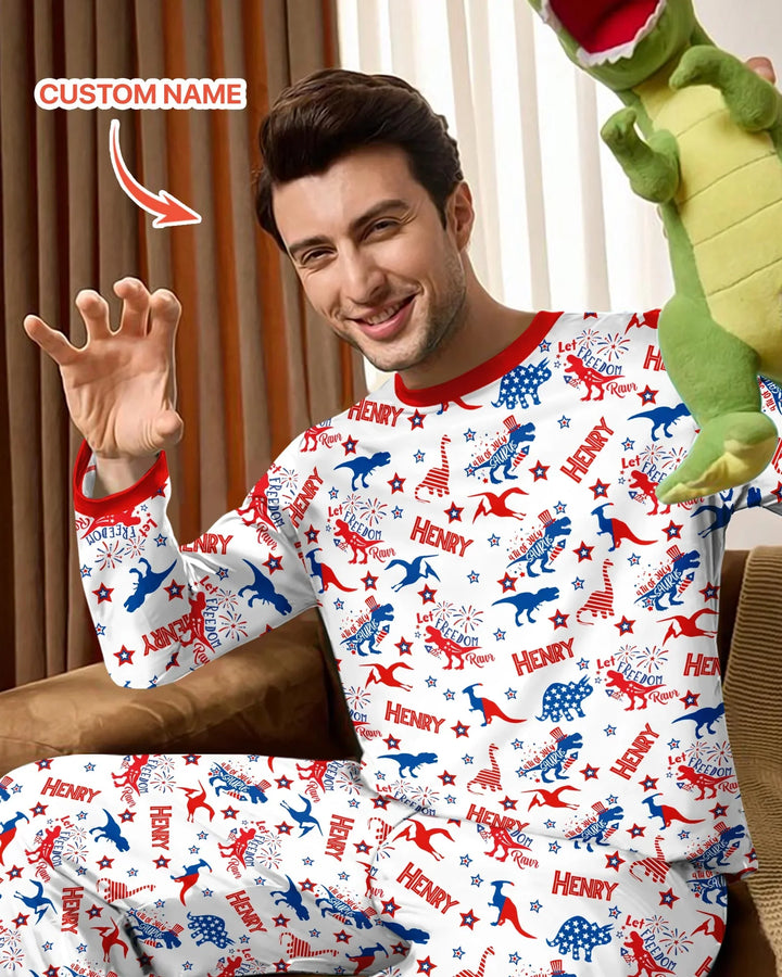 Custom Name Patriotic Dinosaur Bamboo Men's Pajama Set