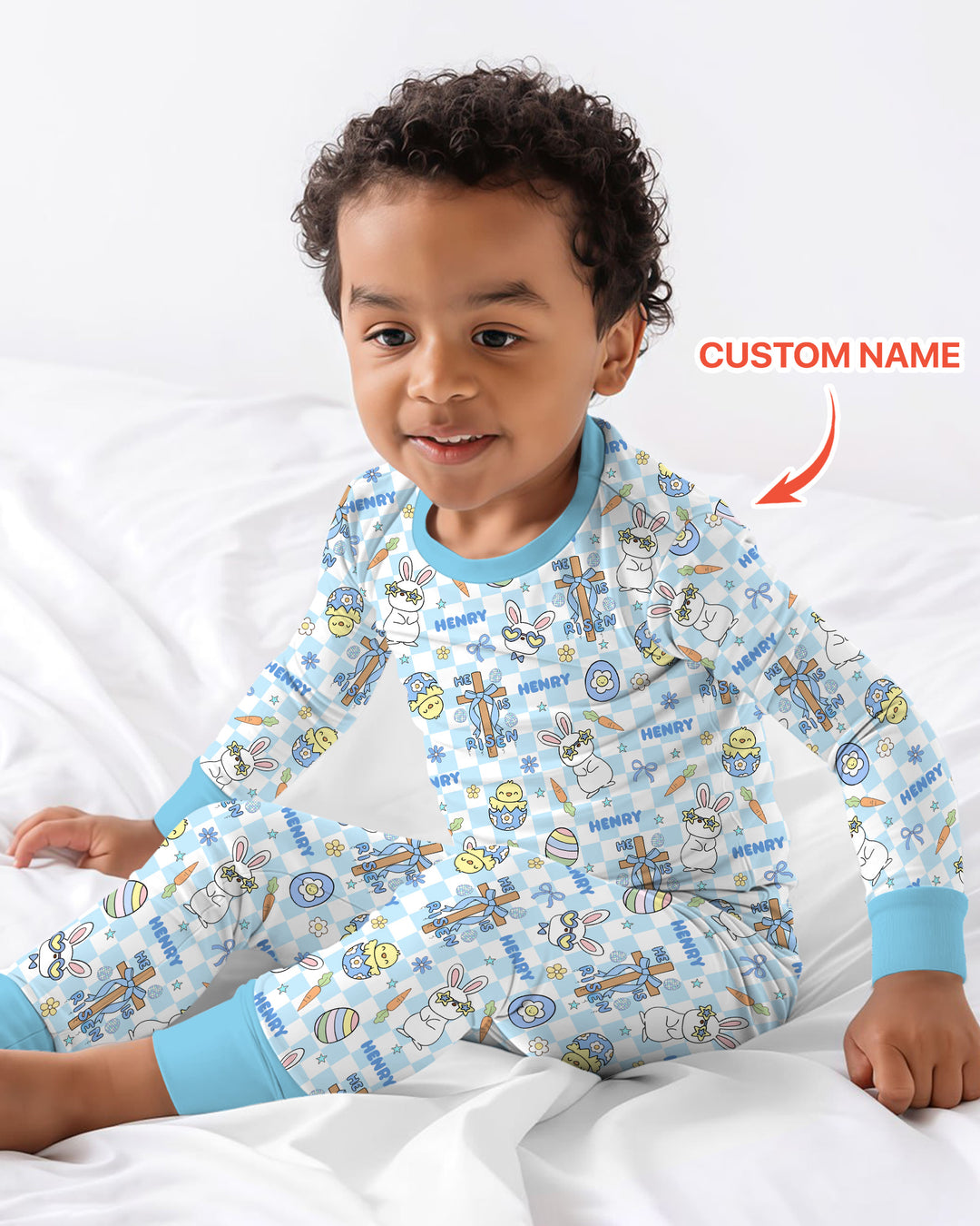 Custom Name Retro Easter Two Piece Long Sleeve Pajama Set