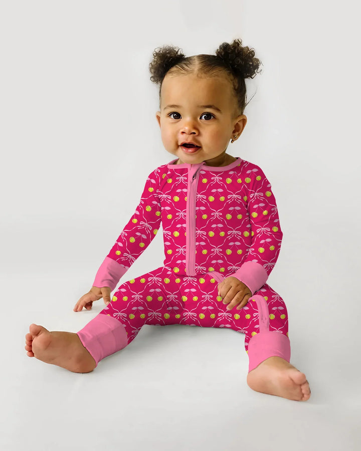 Cherry Baseball Softball Mom and Girl Matching Bamboo Convertible Zippy
