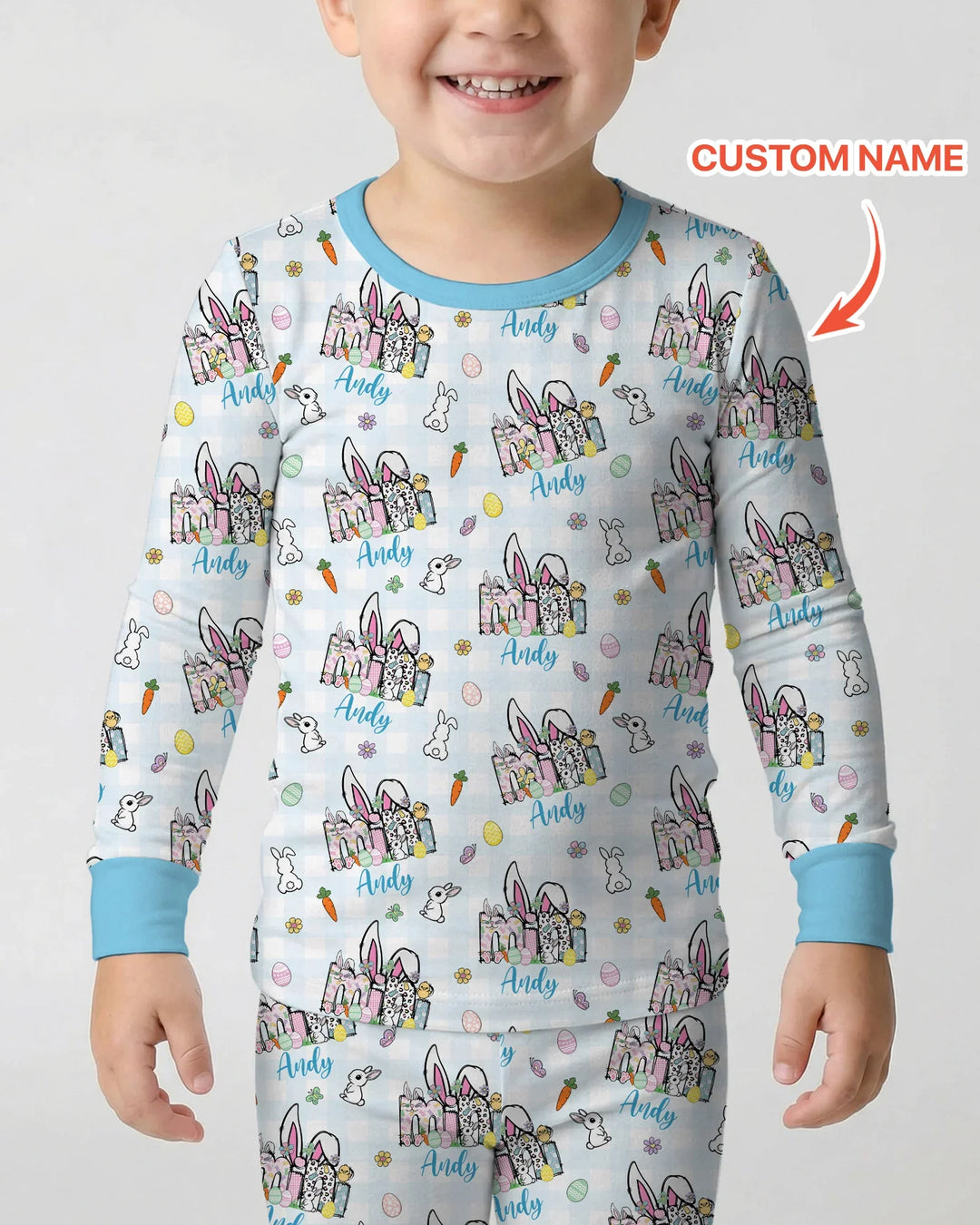 Custom Name Easter Family Matching Two Piece Long Sleeve Pajama Set