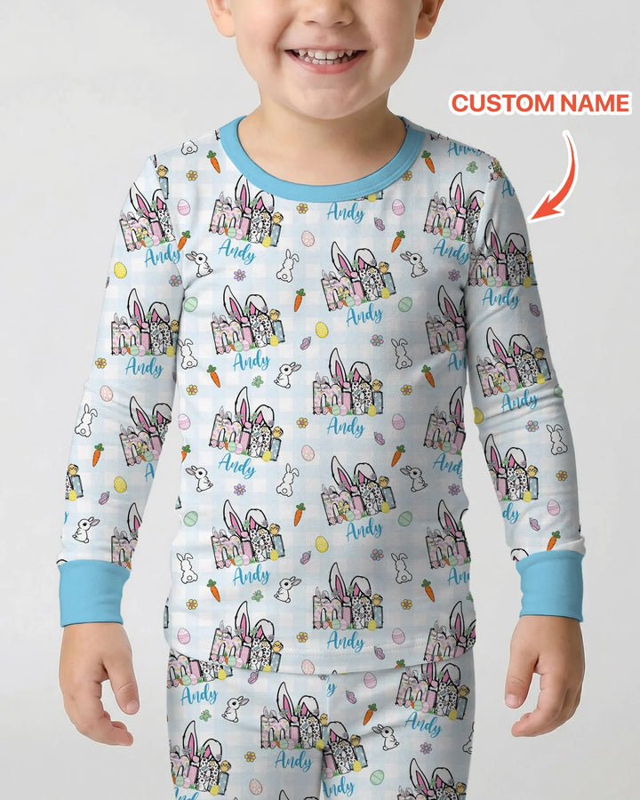 Custom Name Easter Family Matching Two Piece Long Sleeve Pajama Set