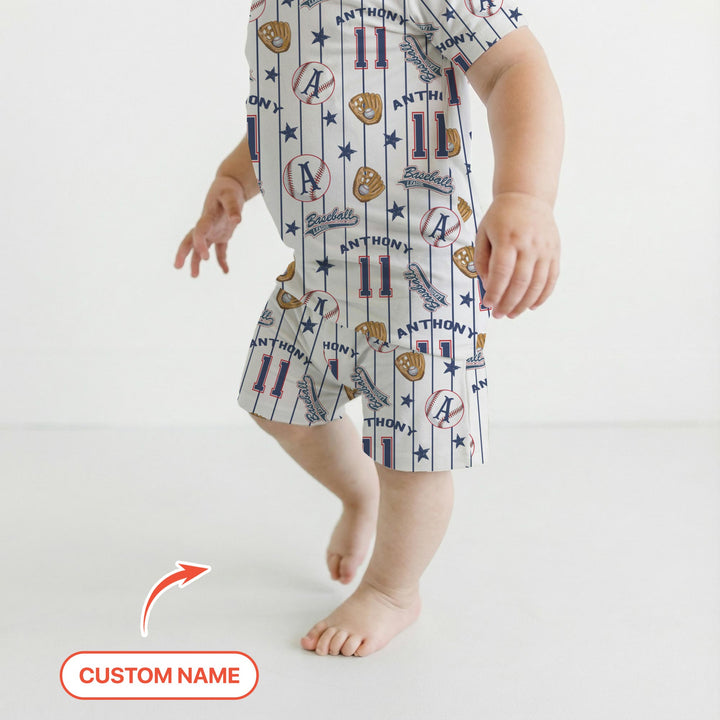 Custom Name Baseball Time Two Piece Short Sleeve Shorts Pajama Set