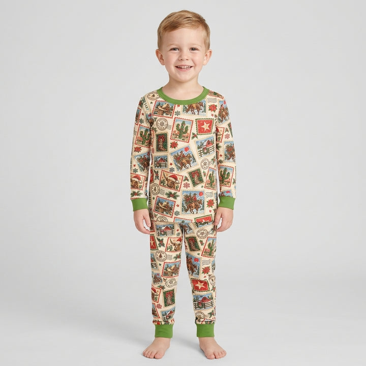 Western Christmas Stamps Bamboo Two Piece Long Sleeve Pajama Set