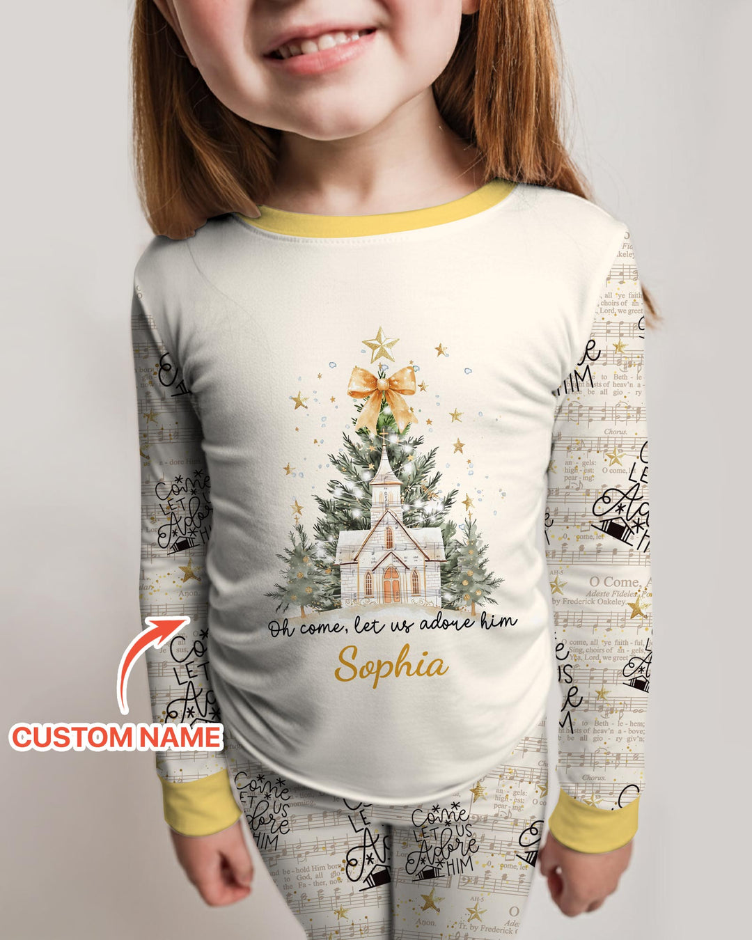 Oh Come Let Us Adore Him Custom Name Mommy And Me Matching Bamboo Two Piece Long Sleeve Pajama Set