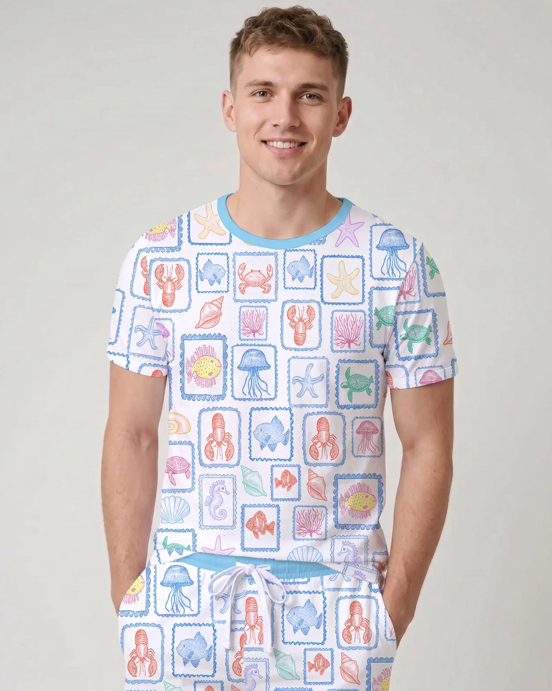 Coastal Treasures Family Matching Bamboo Men Short Sleeve Short Pajama Set