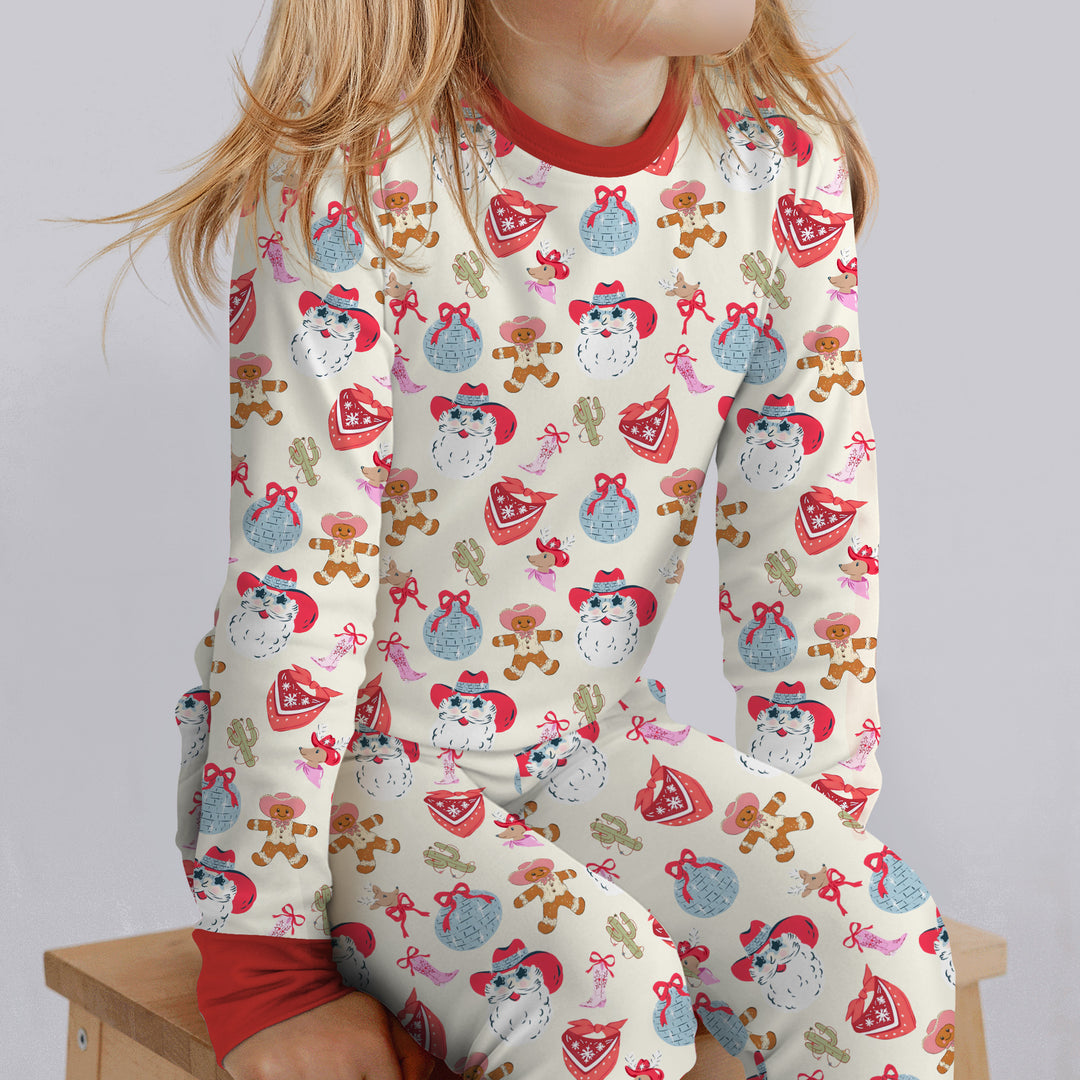 Lovely Western Christmas Girl Two Piece Long Sleeve Pajama Set
