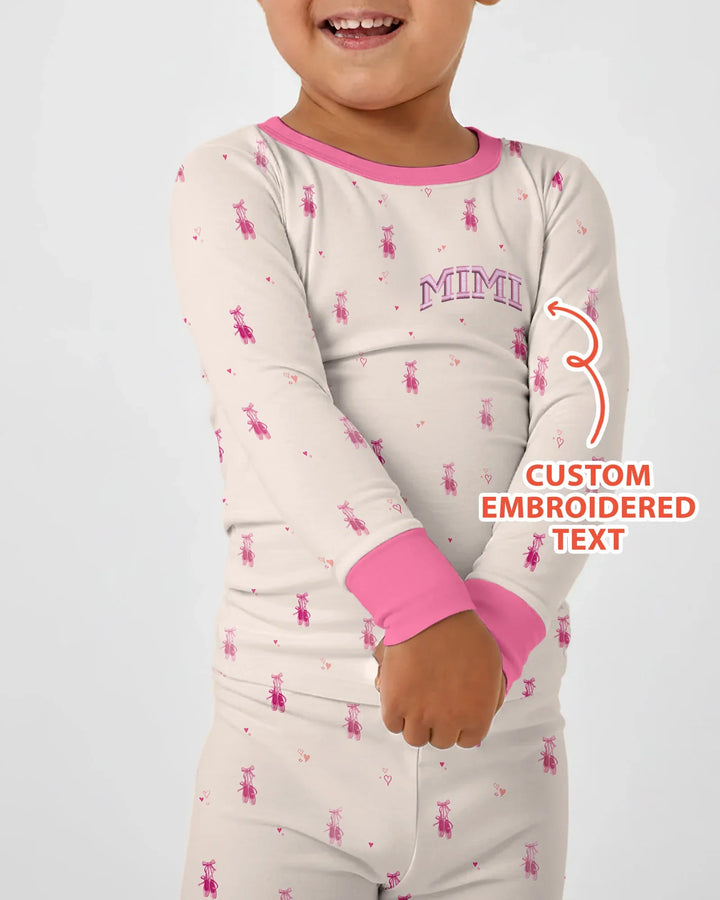 Custom Embroidered Mommy and Me Matching Bamboo Two Piece Long Sleeve Pajama Set