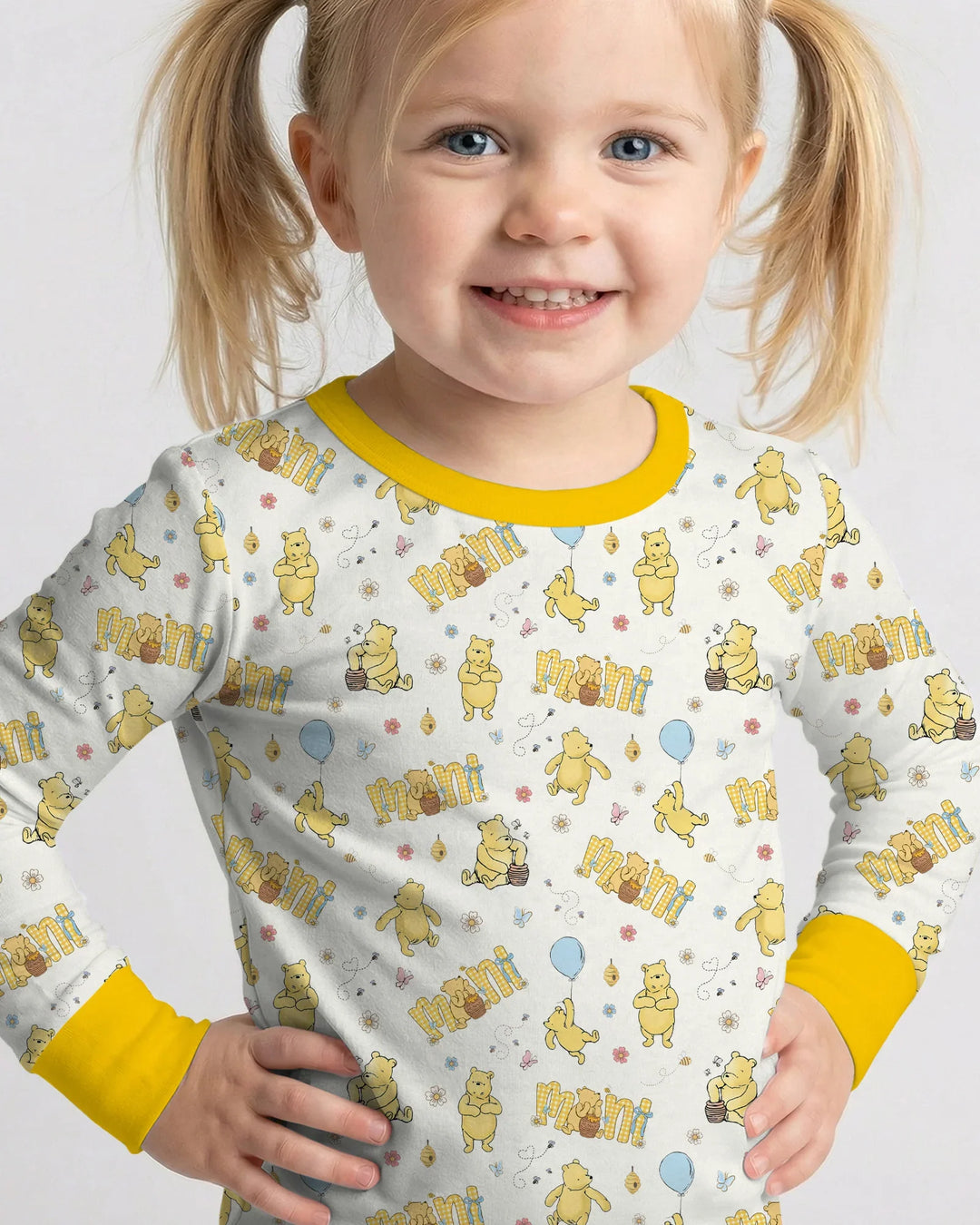 Conjunto de pijama de manga larga de dos piezas de bambú Mama & Mini Honey Bear