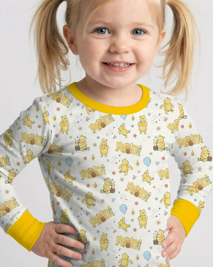 Conjunto de pijama de manga larga de dos piezas de bambú Mama & Mini Honey Bear