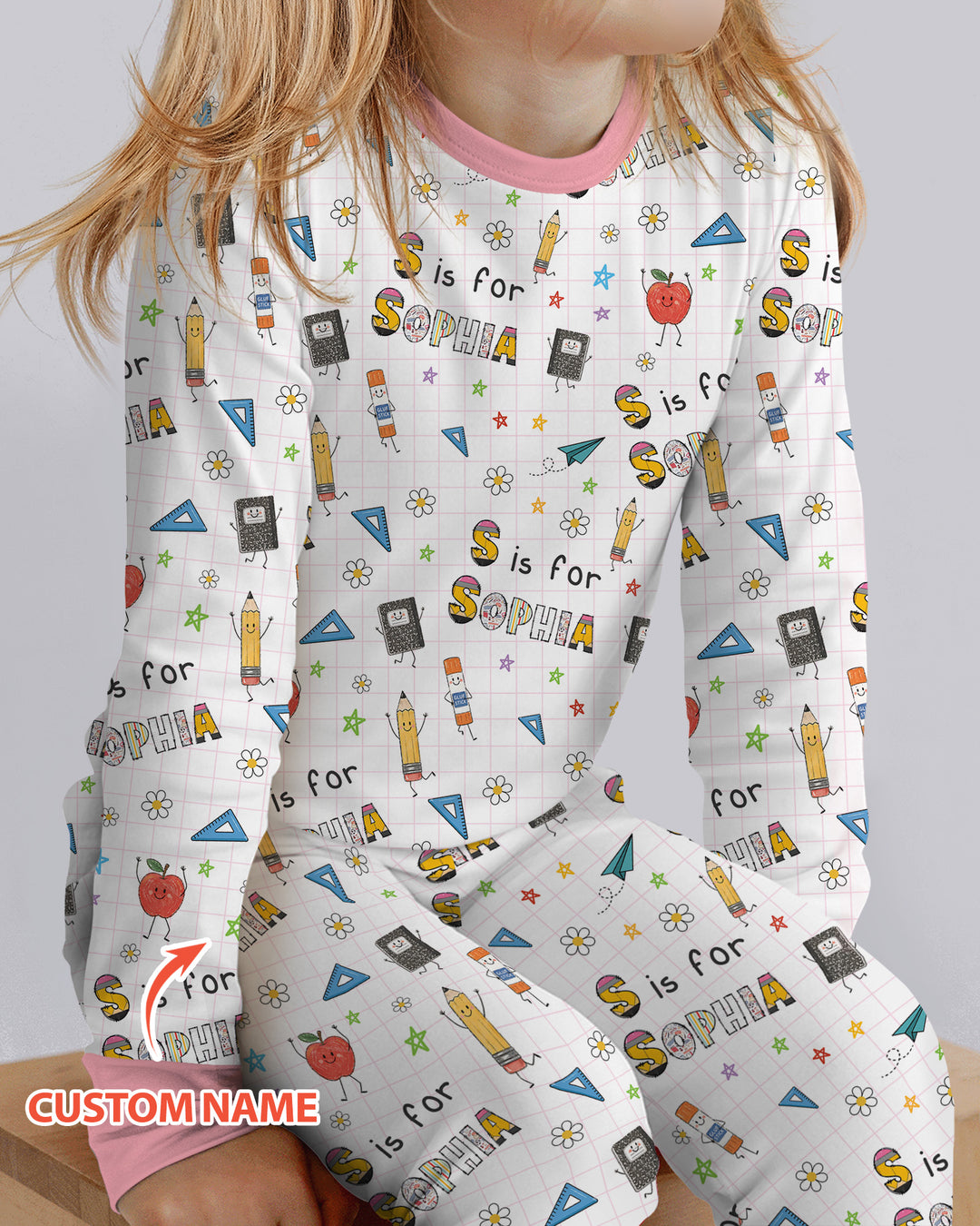 Personalized Back To School Bamboo Two Piece Long Sleeve Pajama Set