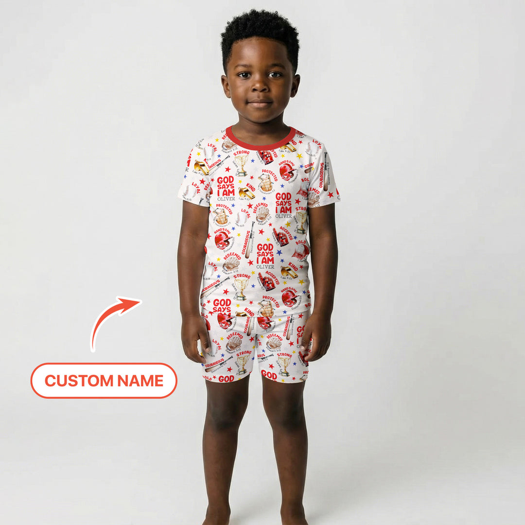 Baseball God Says I Am Custom Name Two Piece Short Sleeve Shorts Pajama Set
