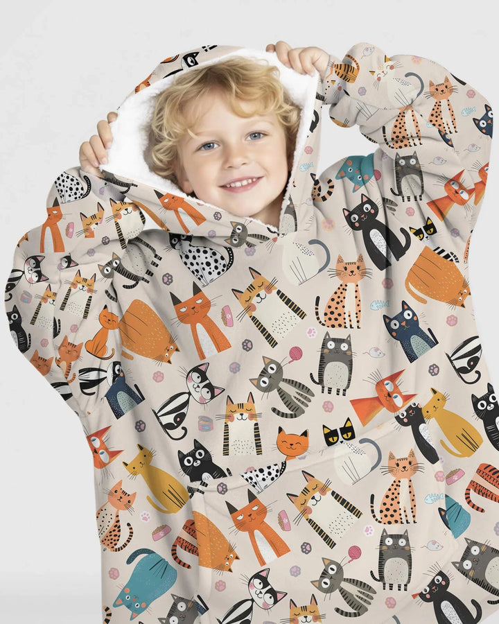 Manta Sudadera con Capucha de Bambú Personalizada a Juego para Familia de Gatos Traviesos y Tontos