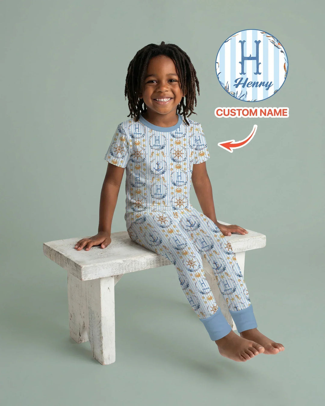 Bon Voyage Custom Name Bamboo Two Piece Short Sleeve Pajama Set