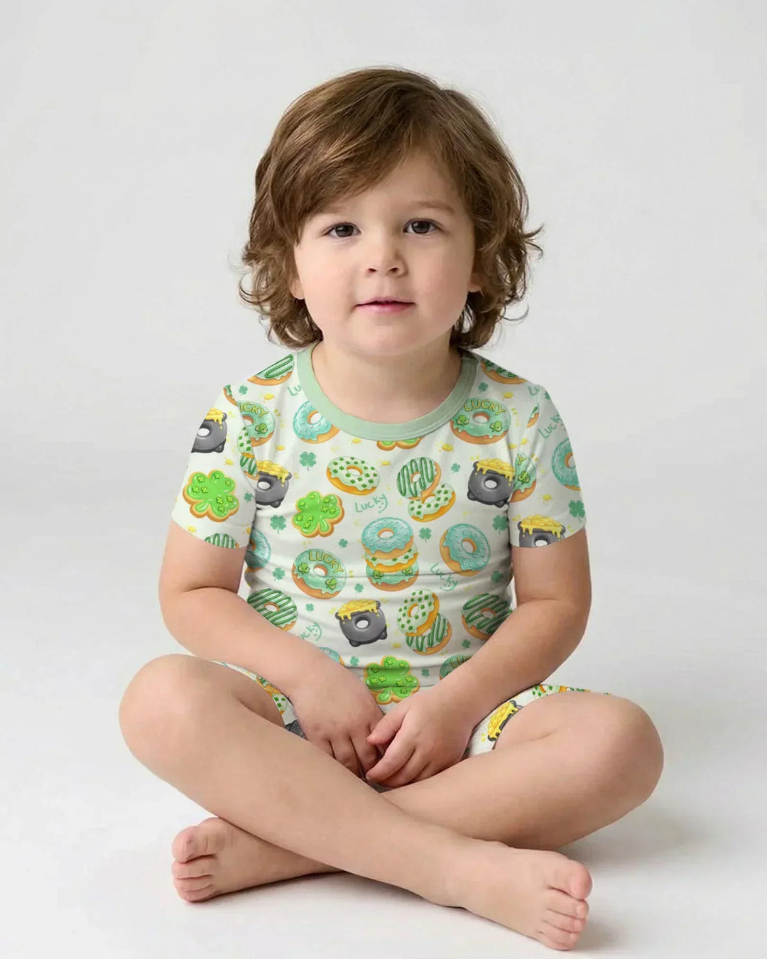 St. Patrick's Day Donut Two Piece Short Sleeve Shorts Pajama Set