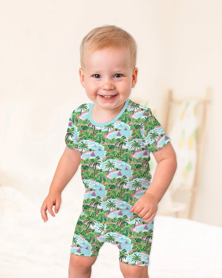 Preppy Coast Beach Club Bamboo Two Piece Short Sleeve Shorts Pajama Set