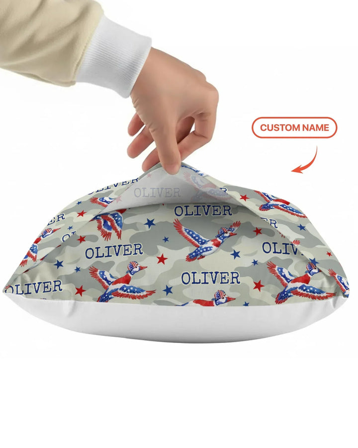 Custom Name America Mallard Duck Family Matching Bamboo Pillow Case