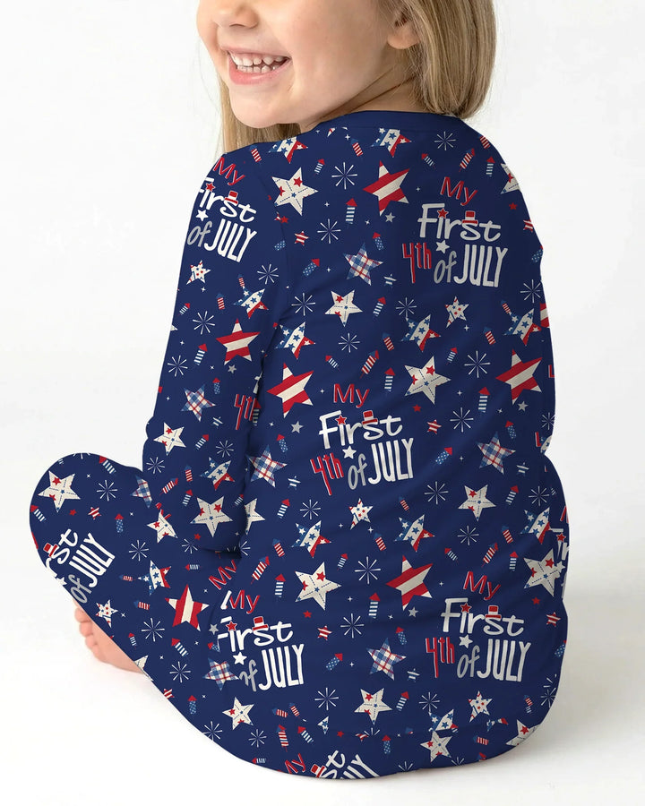 My First 4th of July Star Striped  Bamboo Two Piece Long Sleeve Pajama Set
