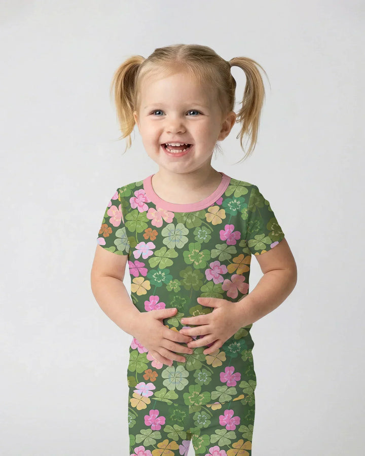 Lucky 4 Leaf Clover Two Piece Short Sleeve Pajama Set